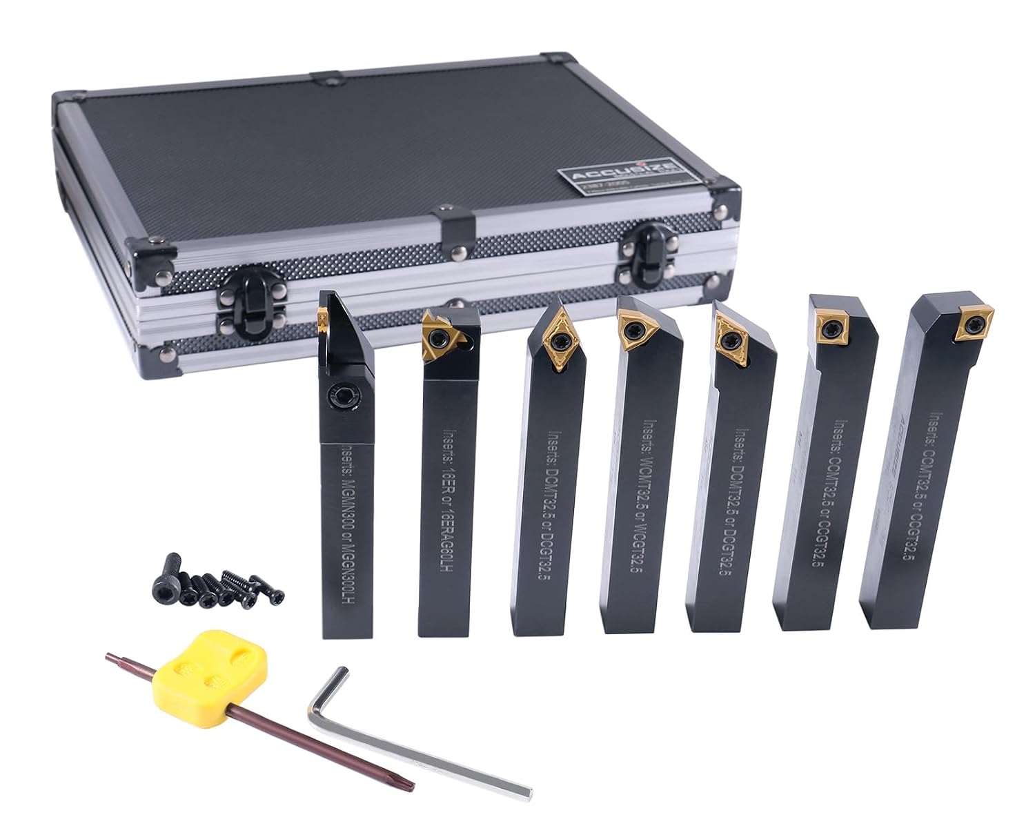 Accusize Industrial Tools 5/8'' Shank 7 Pc Indexable Carbide Turning Tool Set in Fitted Box, 2387-2005