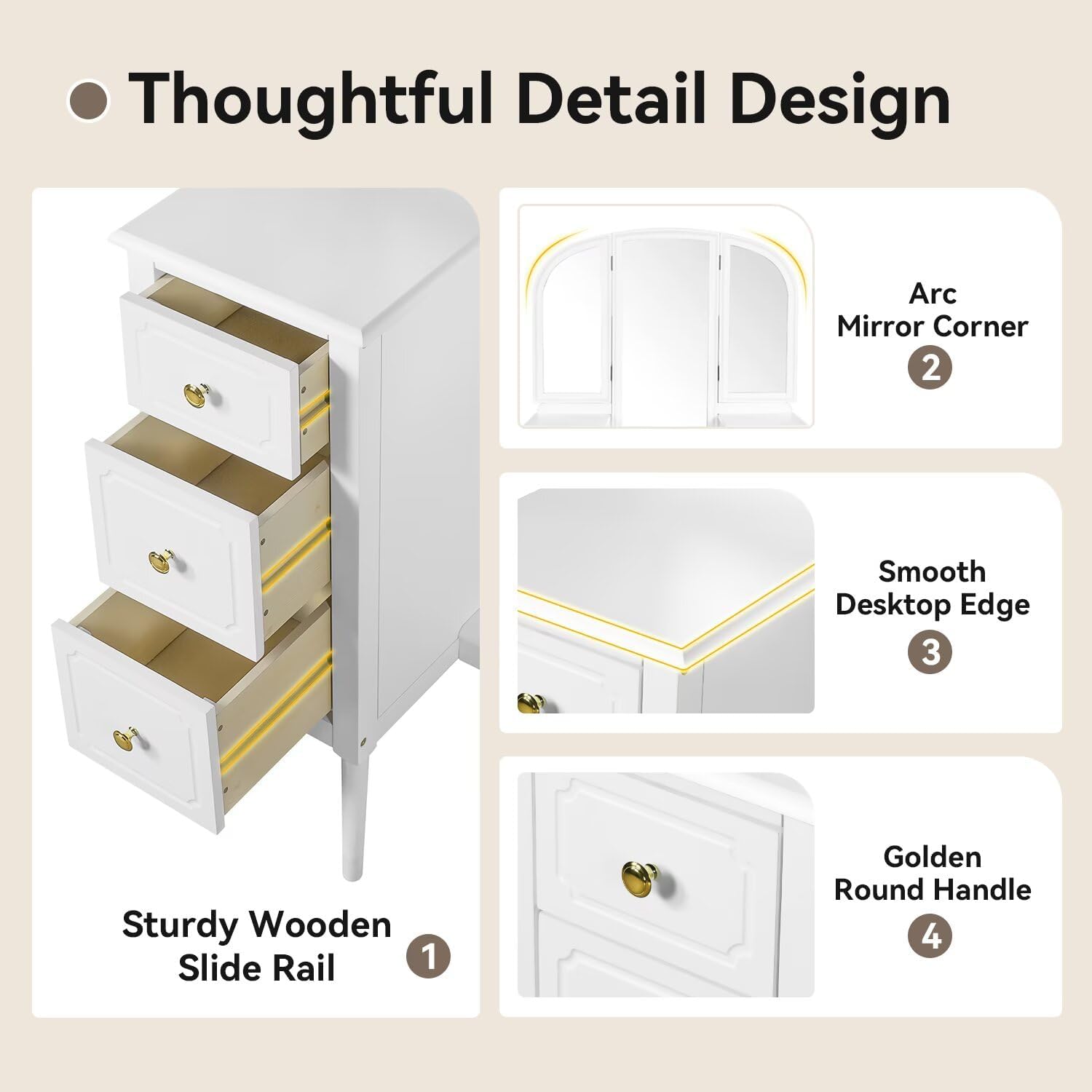 JIJIWANG 68.75H Antique Makeup Vanity Desk with Triple Mirror,6-Drawer Dressing Table Set Including Stool,Full Length Mirror for Bedroom Dressing Room,White