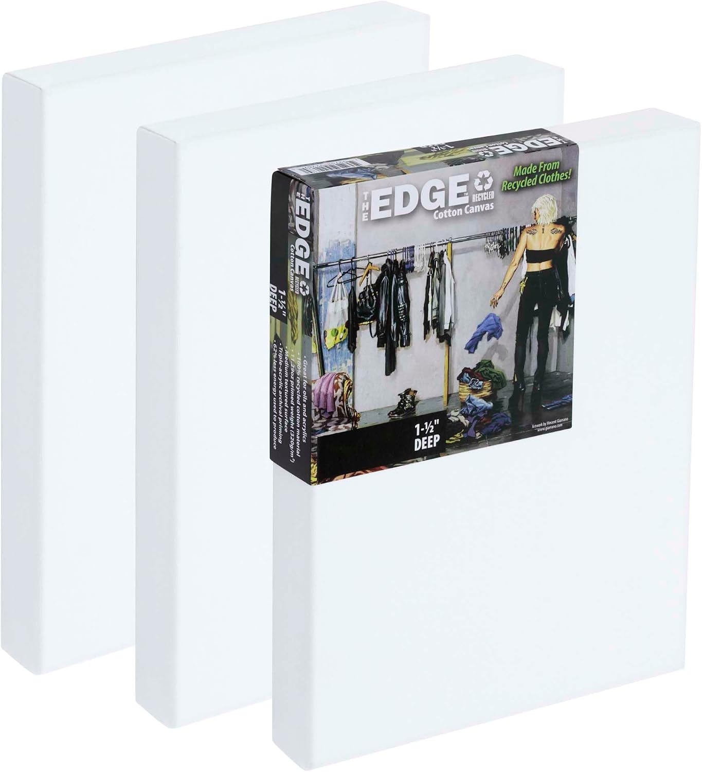 The Edge Eco-Friendly Recycled Cotton Stretched Canvas for Painting - 30x40 Box of 3 - Medium-Textured, Triple Acrylic Primed All Media Painting Canvas, 320gsm, 1-1/2 in. Deep Pine Stretchers