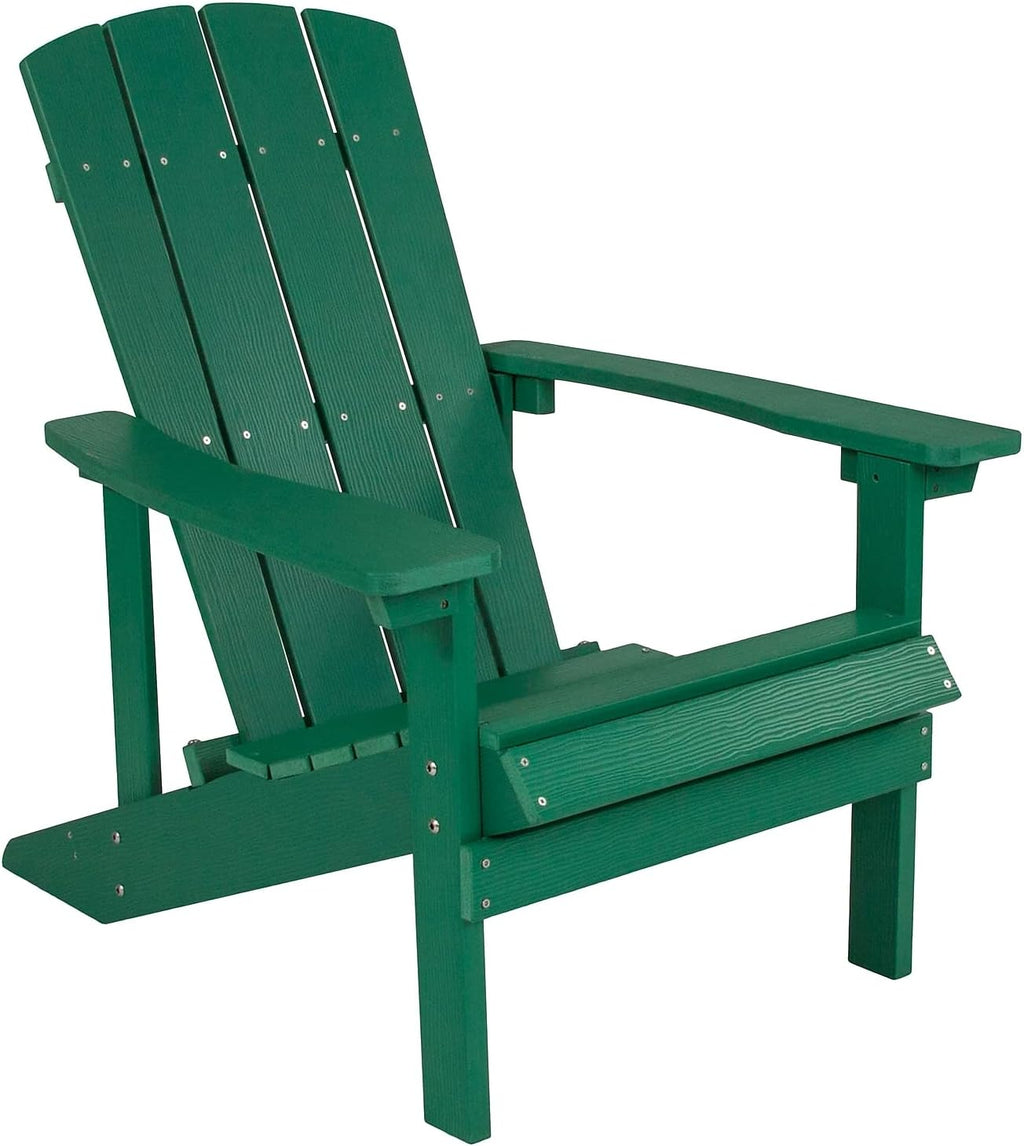 Flash Furniture Charlestown Commercial Grade Indoor/Outdoor Adirondack Chair, Weather Resistant Durable Poly Resin Deck and Patio Seating, Green