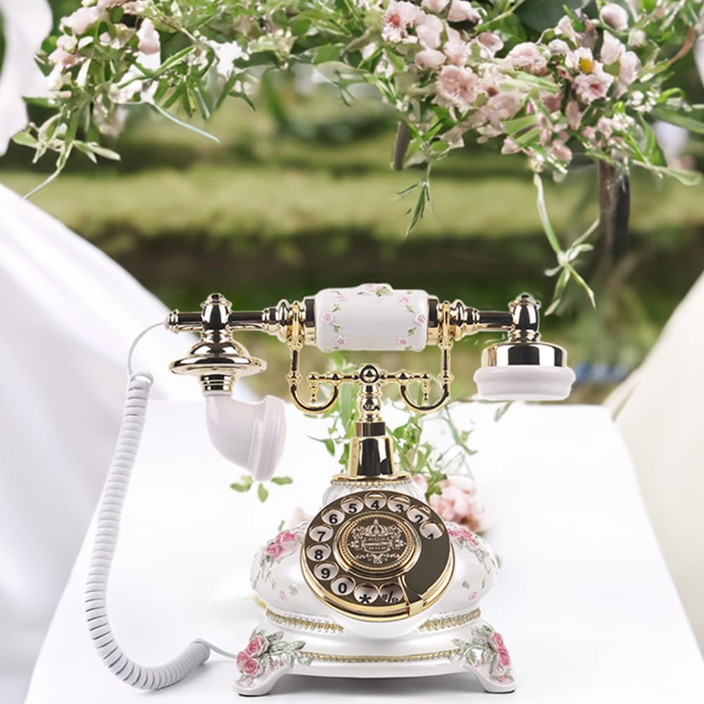 Audio GuestBook Telephone with Classic Retro Craftsmanship for Confessional Wedding Birthday Party Special Events (Ceramic White)