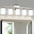 FonmYim Brushed Nickel Bathroom Light Fixtures, 5-Light Modern Vanity Light Over Mirror, Wall Sconces with Milky White Frosted Glass Shades, E26 Socket (Bulbs Not Included)