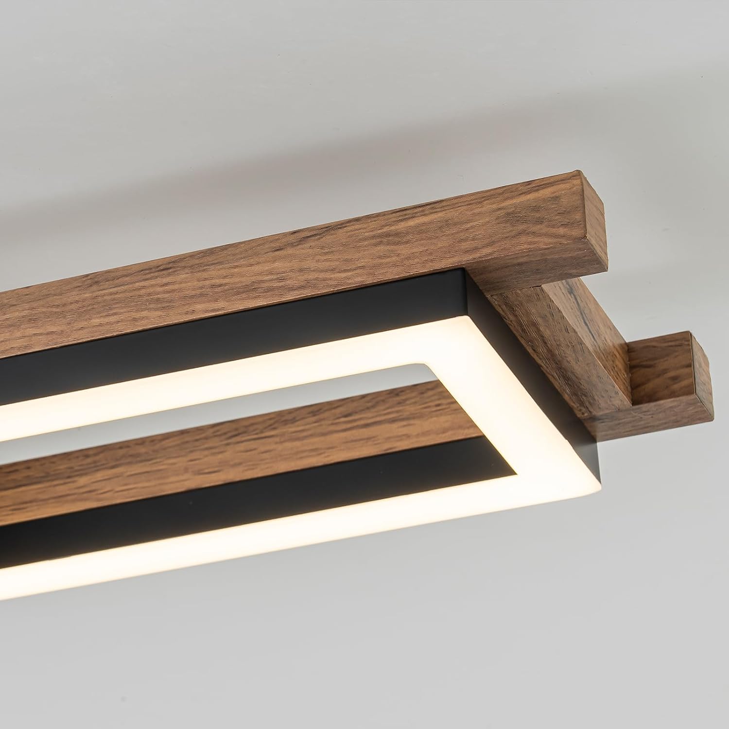 Lingkai 27.5' LED Modern Ceiling Lights Wooden Square Rectangular Lamp Fixture Wood, Modern Kitchen Ceiling Lighting Fixtures 3000K for Island Bedroom Living Room Hallways