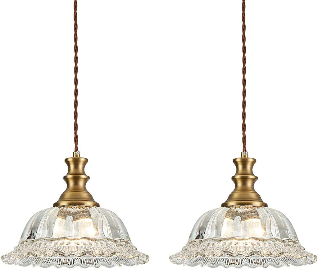 HDDFL Glass Pendant Lights Modern Pendant Lighting Fixtures Hanging Lamp Brushed Finish Hanging Light Fixture for Kitchen Island Bedroom Dining Room Coffee Shop Hallway 2 Pack