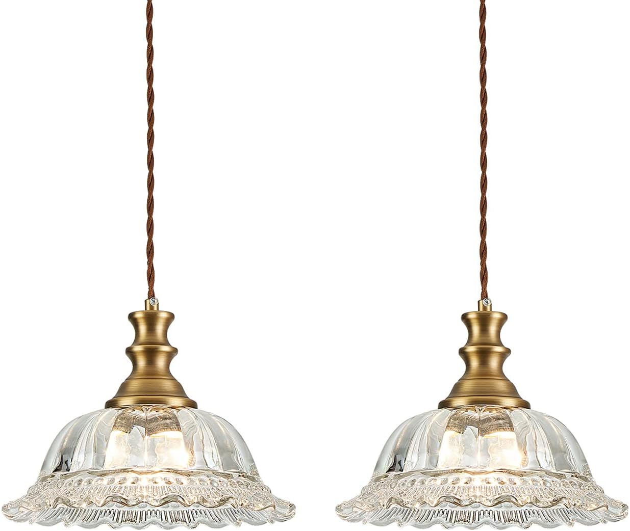 HDDFL Glass Pendant Lights Modern Pendant Lighting Fixtures Hanging Lamp Brushed Finish Hanging Light Fixture for Kitchen Island Bedroom Dining Room Coffee Shop Hallway 2 Pack