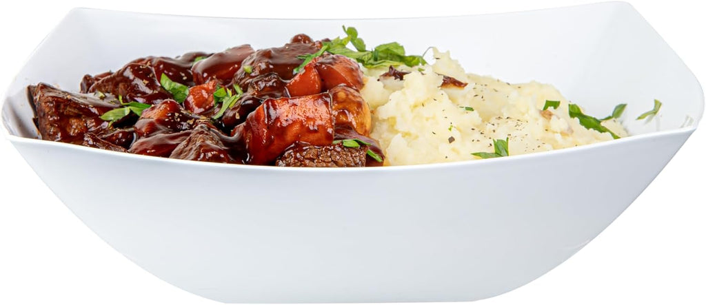 Restaurantware Moderna 64 Ounce Fancy Plastic Bowls 100 Square Disposable Salad Bowls - Durable Heavy-duty White Plastic Bowls For Warm And Cold Foods