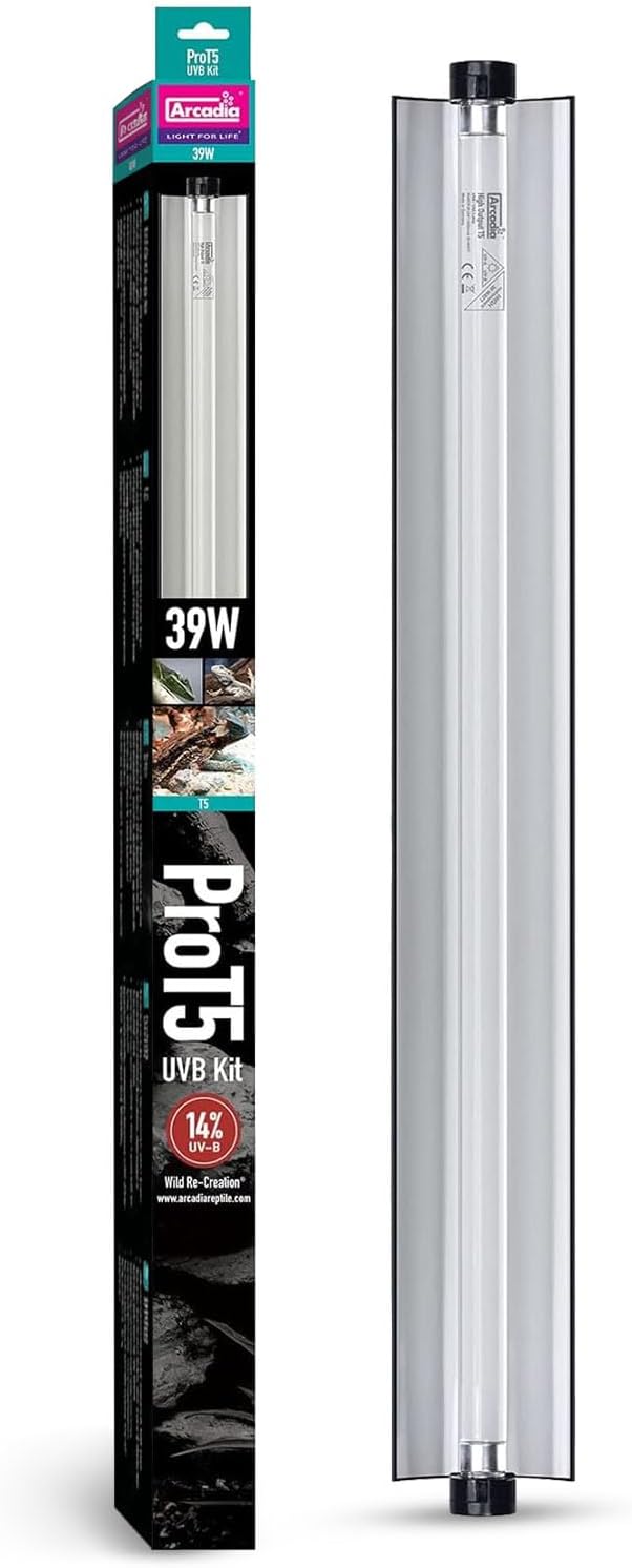 Arcadia T5 UVB Reptile Light Fixture Kit 36' Long 39 Watts 14% UVB Dragon – Complete UVB Light for Reptiles, Turtles, Snake, Bearded Dragon Lamp, Long Lasting Easy to Use Professional Lighting