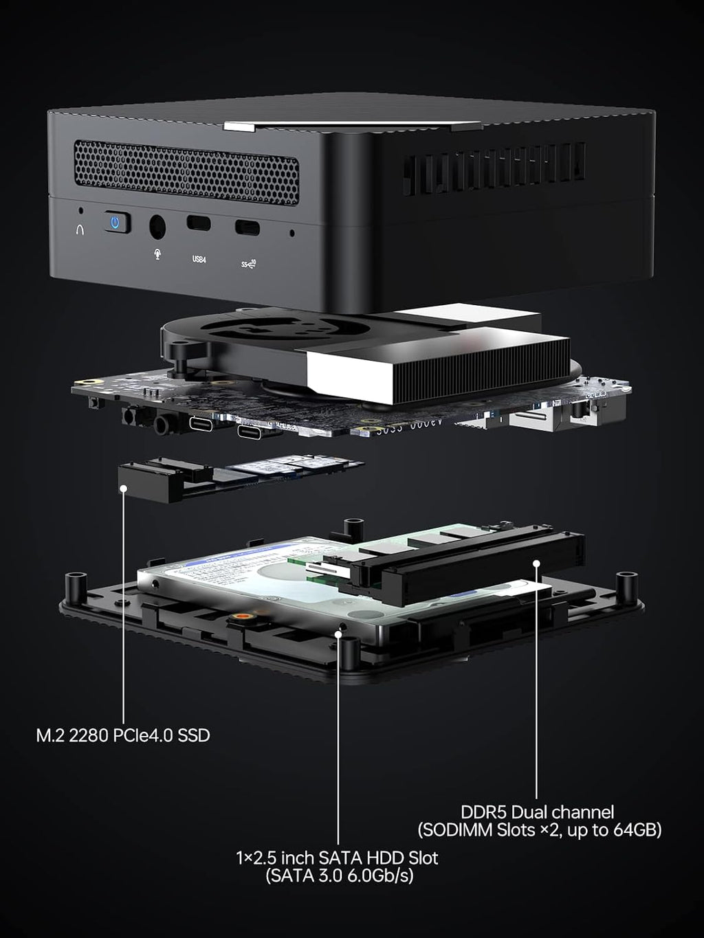 MINISFORUM Venus Series UM773 Lite Mini PC AMD Ryzen 7 7735HS Desktop Computer, DDR5-4800 32GB 512GB PCIe4.0 SSD, 2.5Gbps LAN, 2X4K HDMI, 1X8K USB4 Output, Radeon 680M Graphics Micro PC