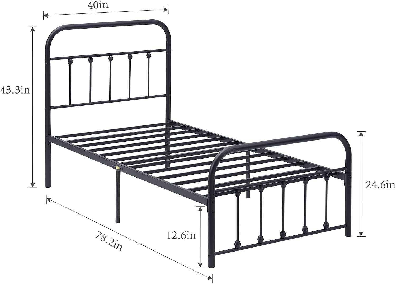 VECELO Twin Size Victorian Style Metal Bed Frame with Headboard Classic Metal Platform Bed Frame Mattress Foundation with Footboard/Under Bed Storage/No Box Spring Classic Black