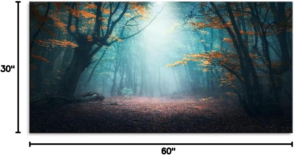 Foggy Forest Scenery Large Stretched Canvas Wall Art For Living Room Bedroom Home Decoration,Mordern Mystical Woods Print Picture Painting Decor Giclee Artwork,Gallery Wrapped Gift,Inner Frame(30x60)