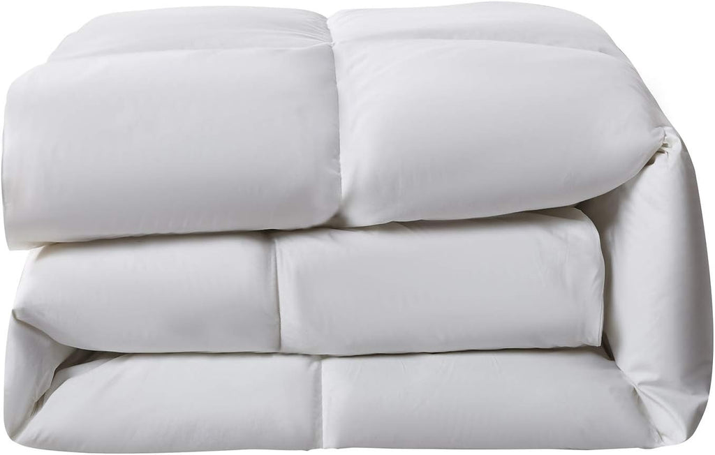 Serta Goose Feather Down Fiber Cotton Comforter Queen Size - 100% Cotton Duvet Insert - Hotel Luxury Hypoallergenic Bedding Comforter All Season Medium Warmth 90 x 90 Inch White,(Pack of 4)