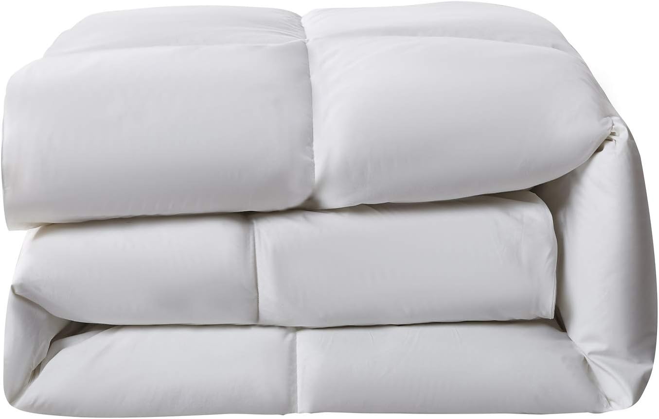 Serta Goose Feather Down Fiber Cotton Comforter Queen Size - 100% Cotton Duvet Insert - Hotel Luxury Hypoallergenic Bedding Comforter All Season Medium Warmth 90 x 90 Inch White,(Pack of 4)