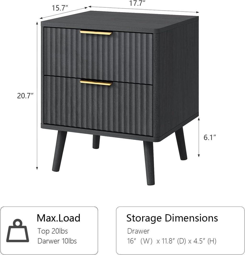 CARPETNAL Fluted Dresser and Nightstand Sets for Bedroom, 3 Pcs Bedroom Set, 8-Drawer Dresser & 2-Drawer Nightstand Set of 2, Modern Wood Chest of Drawers for Living Room, Entryway, Black