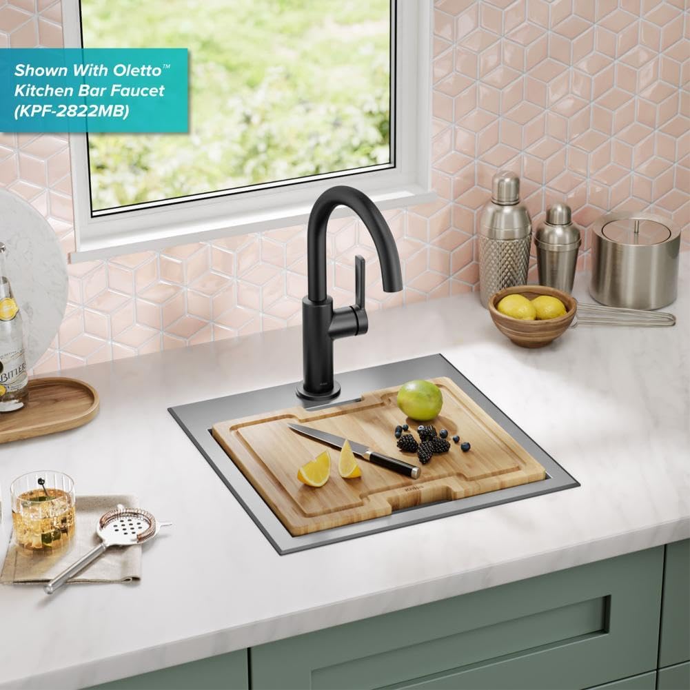KRAUS Kore 15-Inch Drop In/Top Mount Workstation 16 Gauge Single Bowl Stainless Steel Bar Kitchen Sinks with Accessories