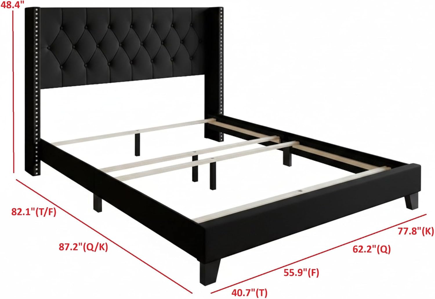 HOME DESIGN Homer Twin Tufted Wingback Upholstered Panel Bed with 2 Matching 1 Drawer Nightstands, Bedroom Furniture Set with Open Shelf Storage, Black Black