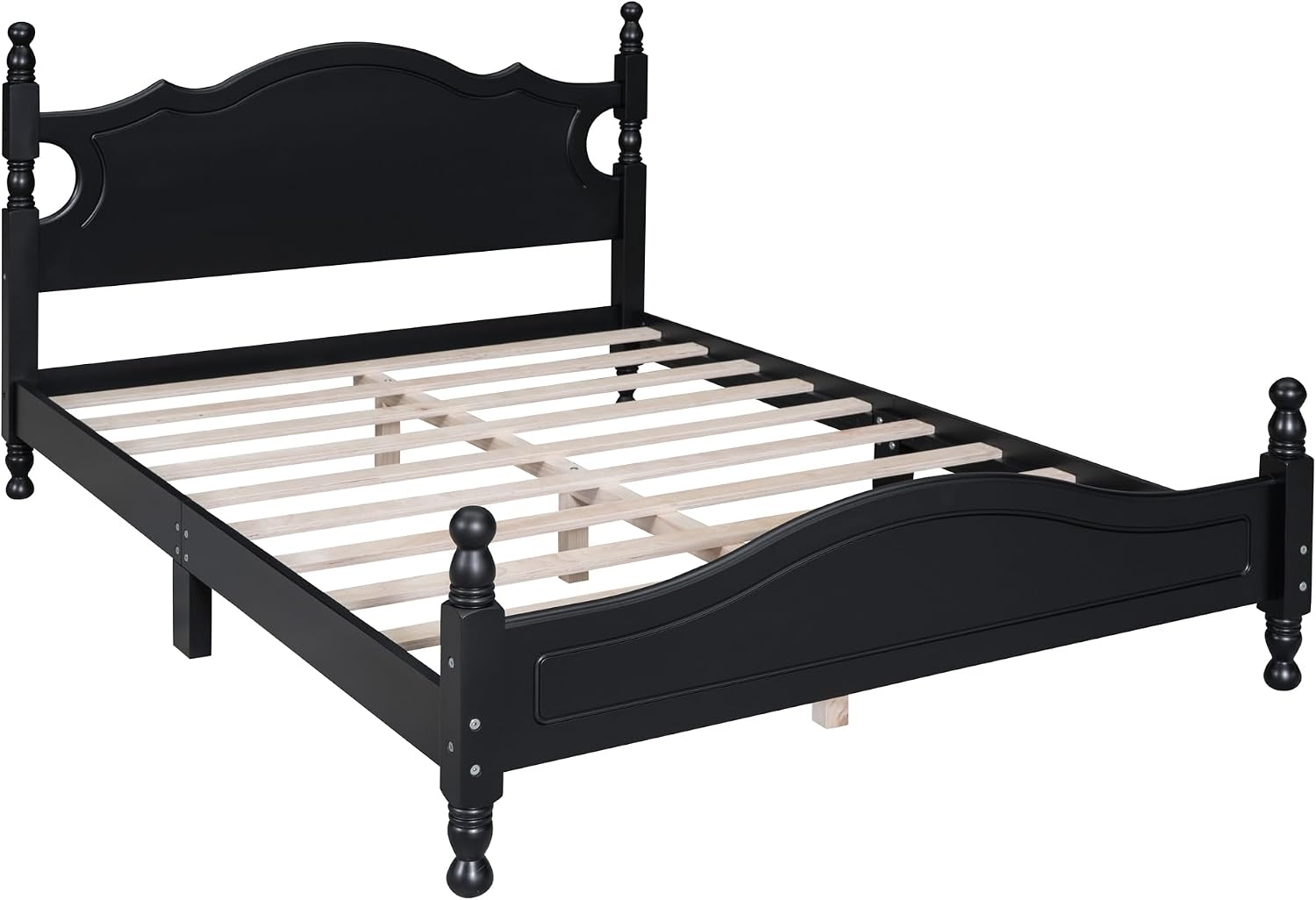 Solid Wood Bed Frame Full Size, Wooden Retro Style Platform Bed Frame with Headboard and Footboard, Heavy Duty Bed Frame with 10 Wood Slats Support,No Box Spring Needed,Noiseless (Black, Full)