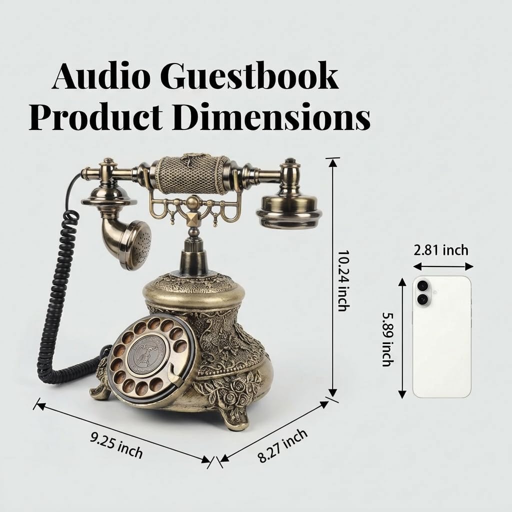 Audio Guest Book Wedding Phone, FESTRING Audio Guestbook, Recording Wedding Phone Guest Book, Retro Design Perfect for Weddings/Anniversaries/Parties/Birthday/Graduation/Baby Shower/Retirement, Bronze