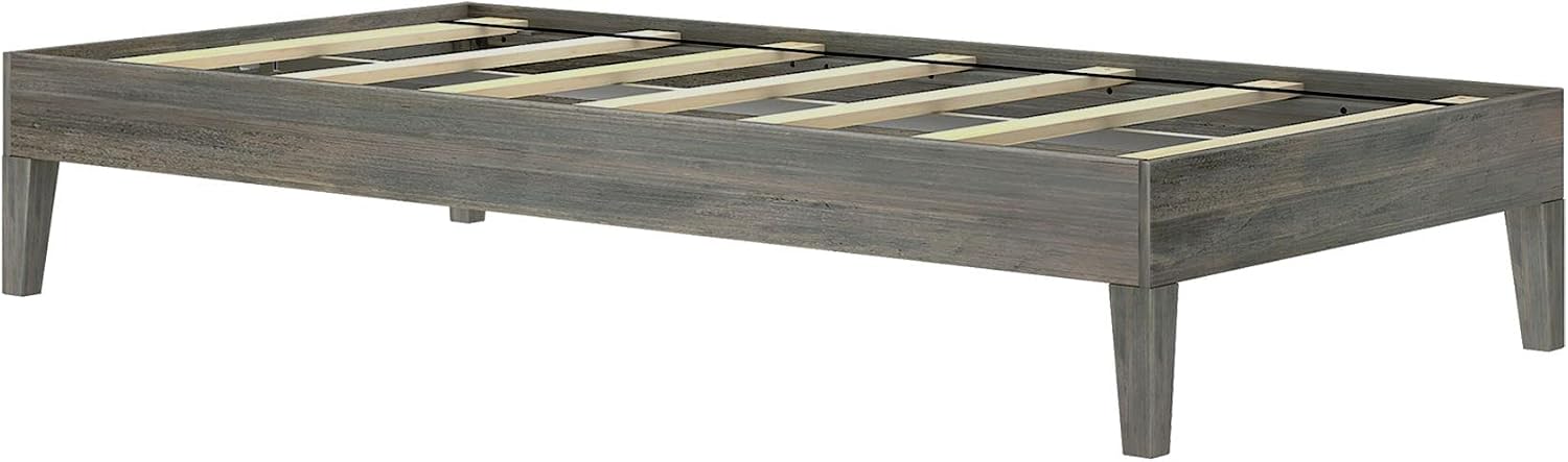 Plank+Beam Solid Wood Platform Bed Frame, Strong Wood Slat Support, No Box Spring Needed, Easy Assembly, Driftwood, Twin