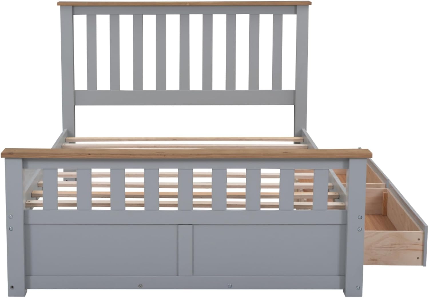 Rustic Bedroom Furniture Set: Platform Bed with Storage Drawers, Nightstand with USB Charging Ports, and 6-Drawer Chest - Solid Wood Construction (Grey,Full Bed)