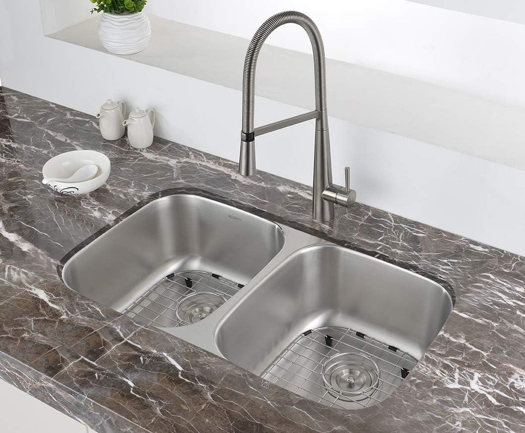 Ruvati 29-inch Undermount Kitchen Sink – 50/50 Double Bowl Kitchen Sink, 16 Gauge T-304 Stainless Steel Sinks, Deep Basin Sinks, Brushed Finish – RVM4301