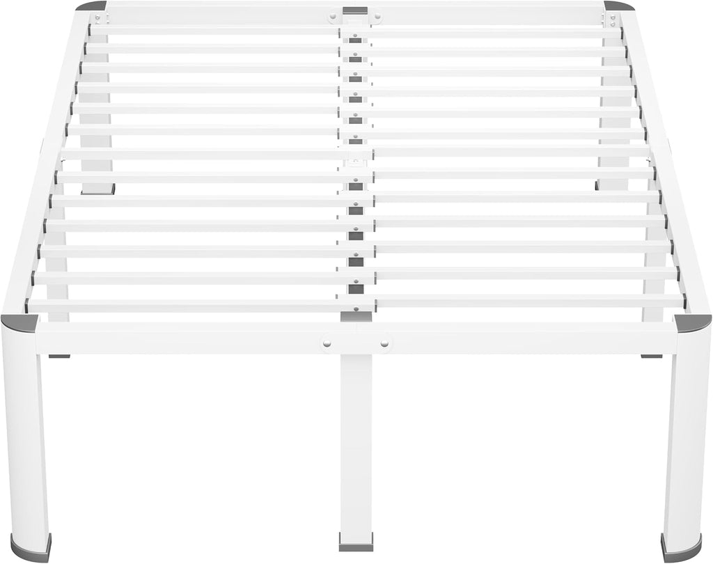 VIPSHOW 18 Inch White Full Heavy Duty 3500 lbs Bed Frame with Round-Corner Legs & Anti-Squeak Design – Quick Assembly Metal Platform, No Box Spring Needed