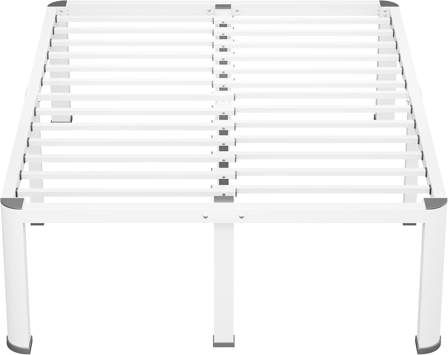 VIPSHOW 20 Inch White Full Heavy Duty 3500 lbs Bed Frame with Round-Corner Legs & Anti-Squeak Design – Quick Assembly Metal Platform, No Box Spring Needed