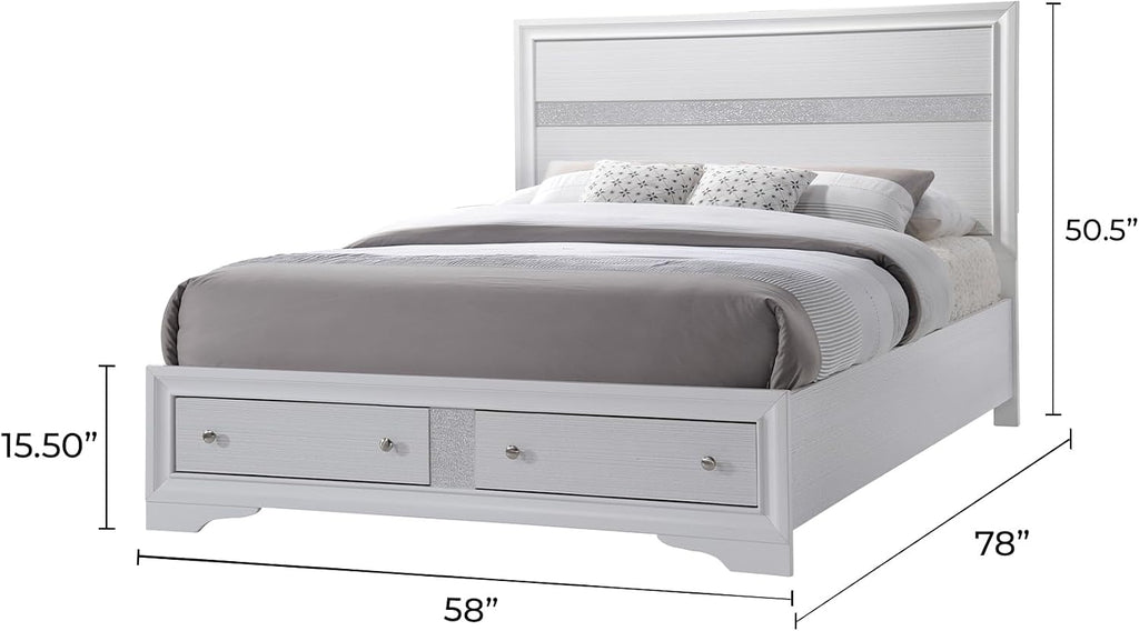 Style Full 4 Storage Bedroom Set Made with Wood in White