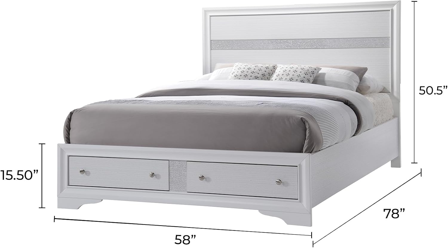 Style Full 4 Storage Bedroom Set Made with Wood in White