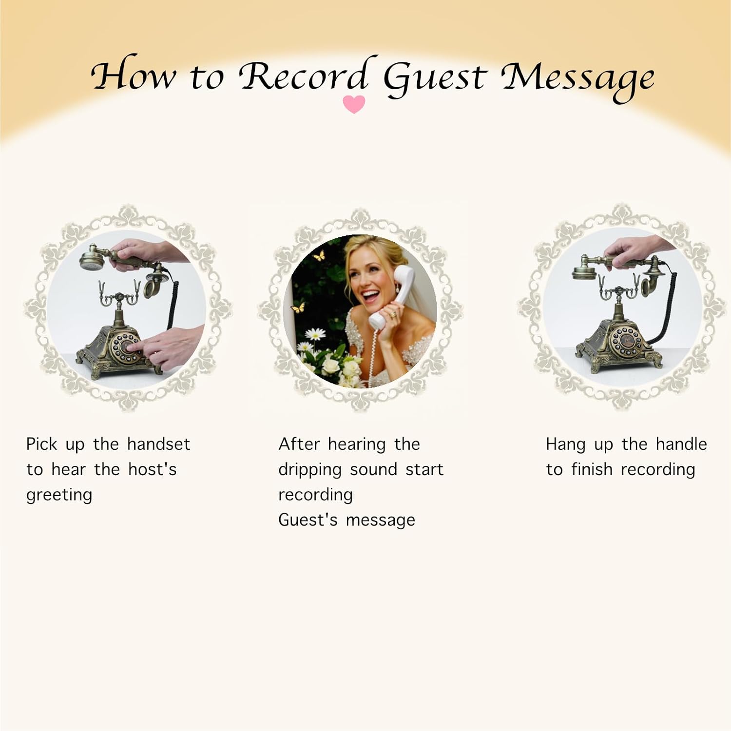 Audio Guest Book Wedding Phone,Audio Guestbook Phone Vintage Style Audio Message Voicemail for Graduation Retirement Party Birthdays Baby Shower Special Occasions (Bronze)