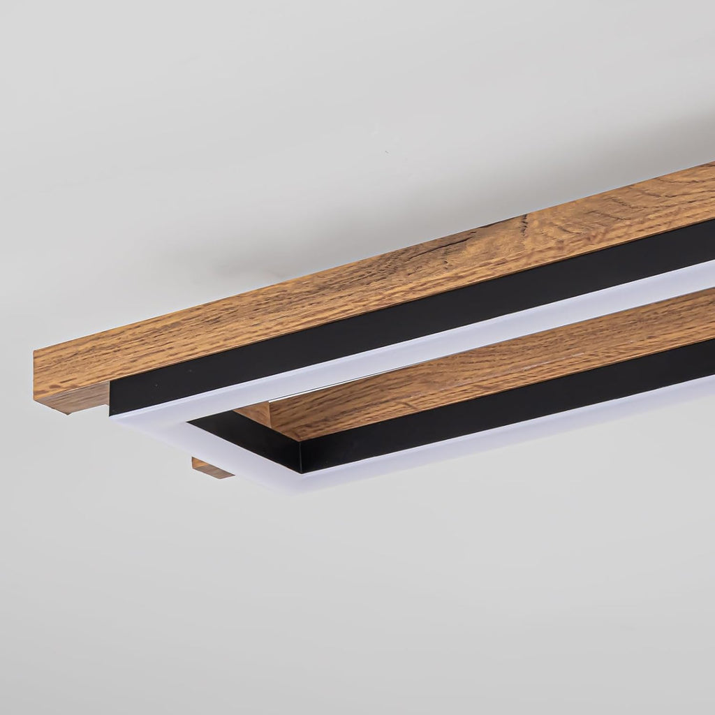 Lingkai 39.3' LED Modern Ceiling Lights Wooden Square Rectangular Lamp Fixture Wood, Modern Kitchen Ceiling Lighting Fixtures 3000K for Island Bedroom Living Room Hallways