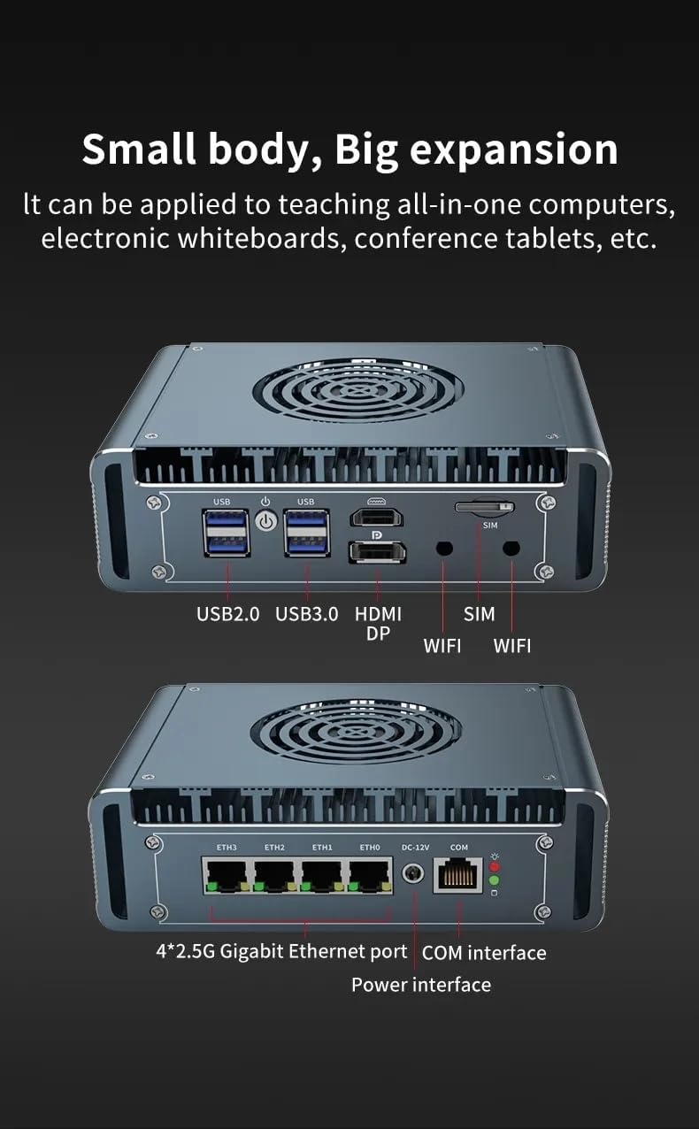 Micro Firewall Appliance, 4 i226-V 2.5Gbe LAN Ports, Fanless Mini PC Pentium Gold 8505 ES Five Core,2*DDR4 1*M.2 Support AES-NI Barebone Router PC VPN,HDMI DP USB3.0 (M.2 Nvme) (NO RAM NO SSD)