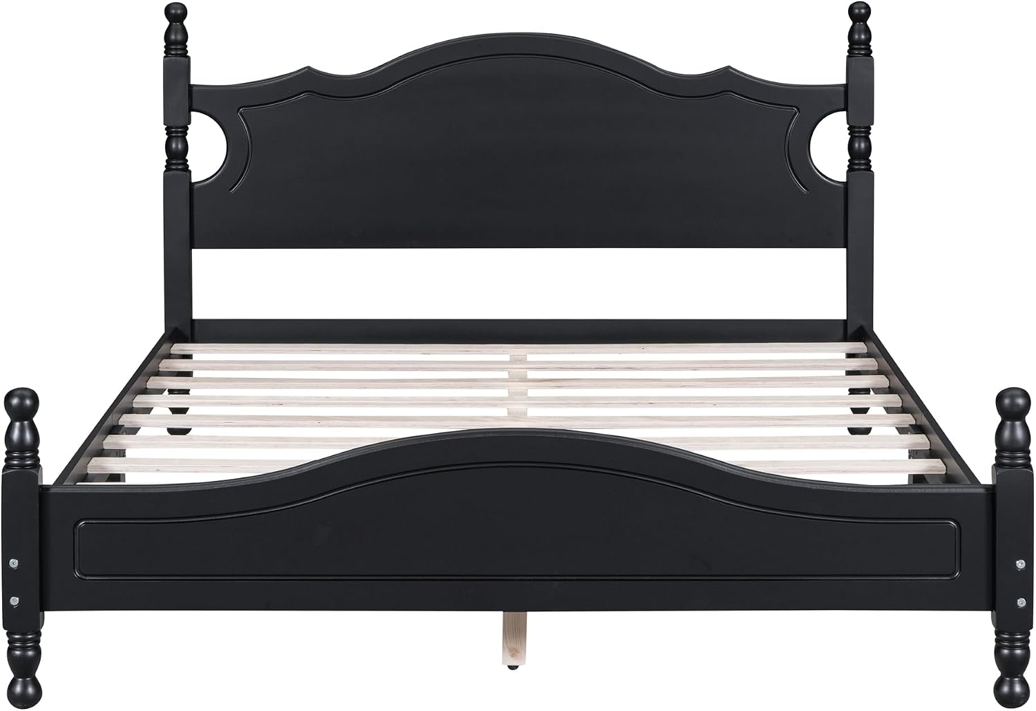 Solid Wood Bed Frame Queen Size, Wooden Retro Style Platform Bed Frame with Headboard and Footboard, Heavy Duty Bed Frame with 10 Wood Slats Support,No Box Spring Needed,Noiseless (Black, Queen)