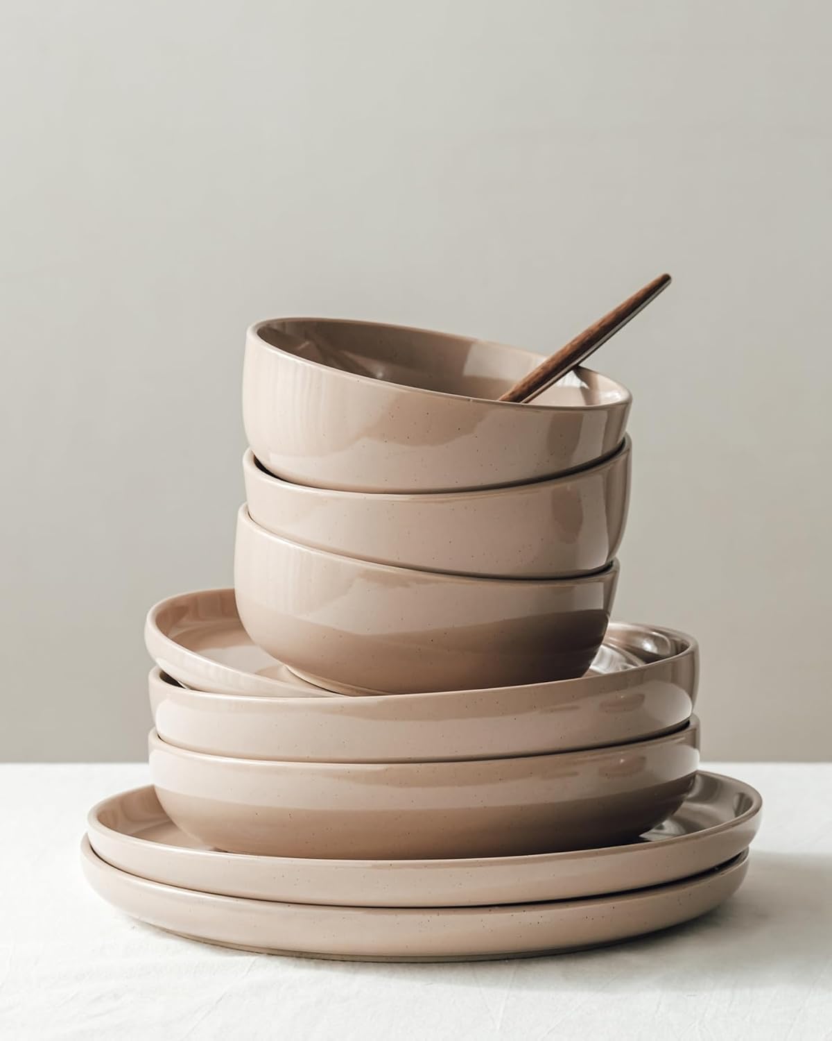 Famiware Milkyway Stoneware Dinnerware Sets with Mugs, Service for 6 (24 Pieces), Plates and Bowls Sets -Scratch Resistant, Microwave and Dishwasher Safe Dishes Set, Cinnamon Brown