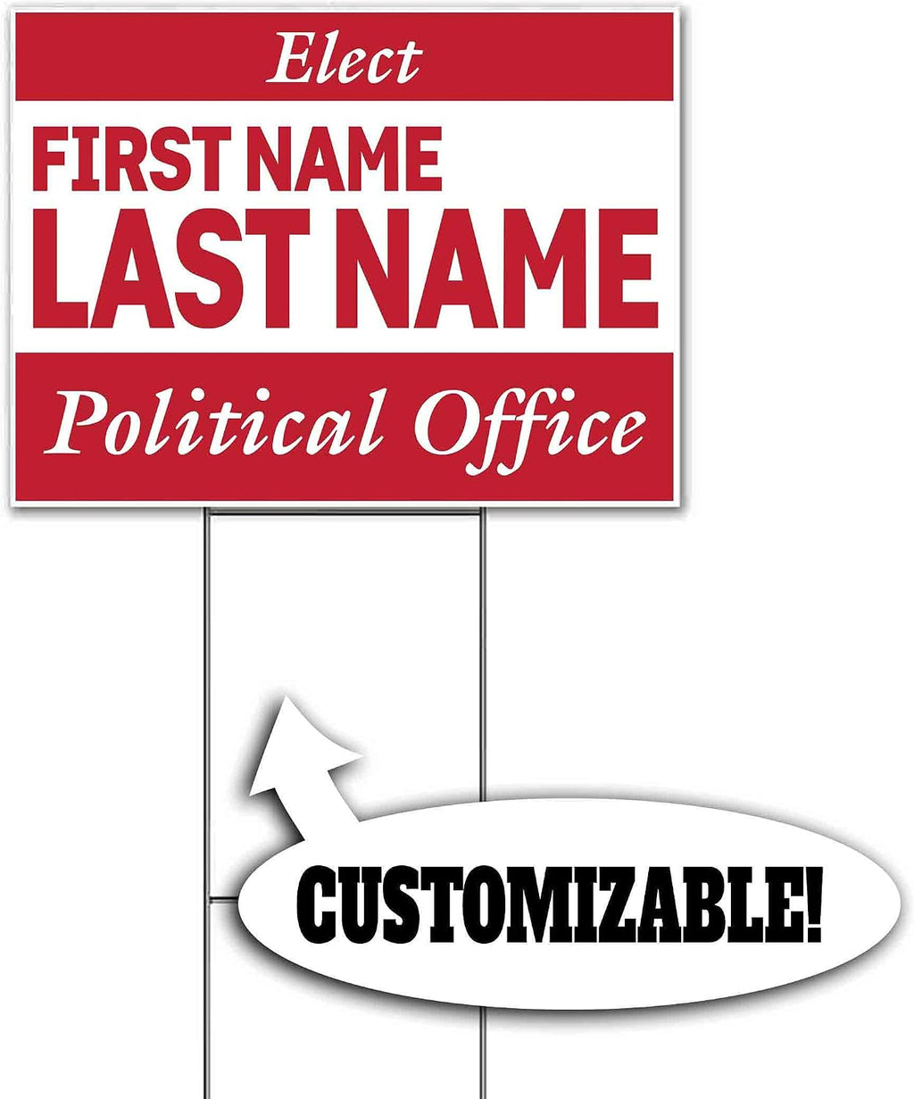 Elect Name Political Office Customizable (18' x 24') Yard Sign, Quantity Discounts, Multi-Packs, Includes Metal Step Stake, Bandit, New, Advertising, USA