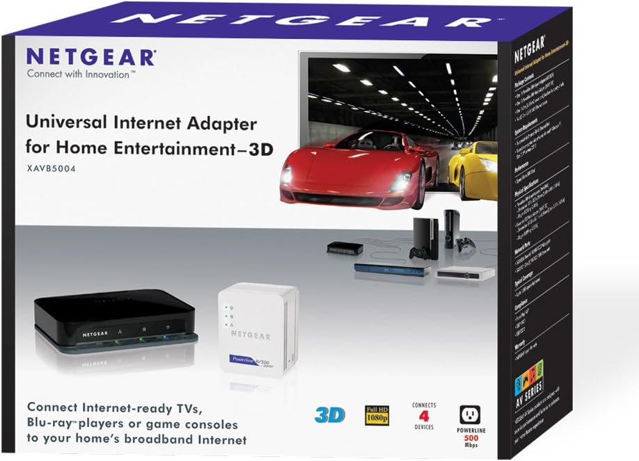 NETGEAR Powerline 500 Mbps 4-port Network Adapter Kit (XAVB5004)