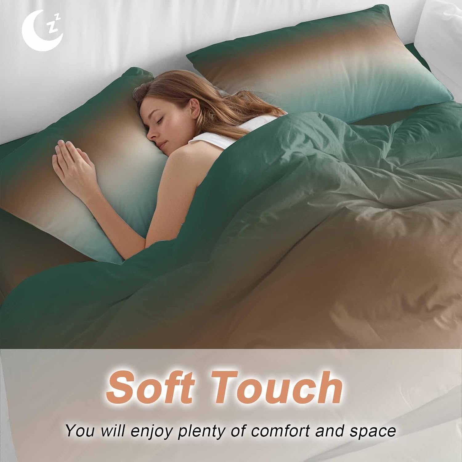 Prime Leader Gradient Green Duvet Cover Set Queen Size 4 Pieces Modern Minimalist Green Brown Ocean Beach Bedding Set with Zipper Closure, 1 Comforter Cover 90x92 Inches 1 Flat Sheet & 2 Pillow Cases