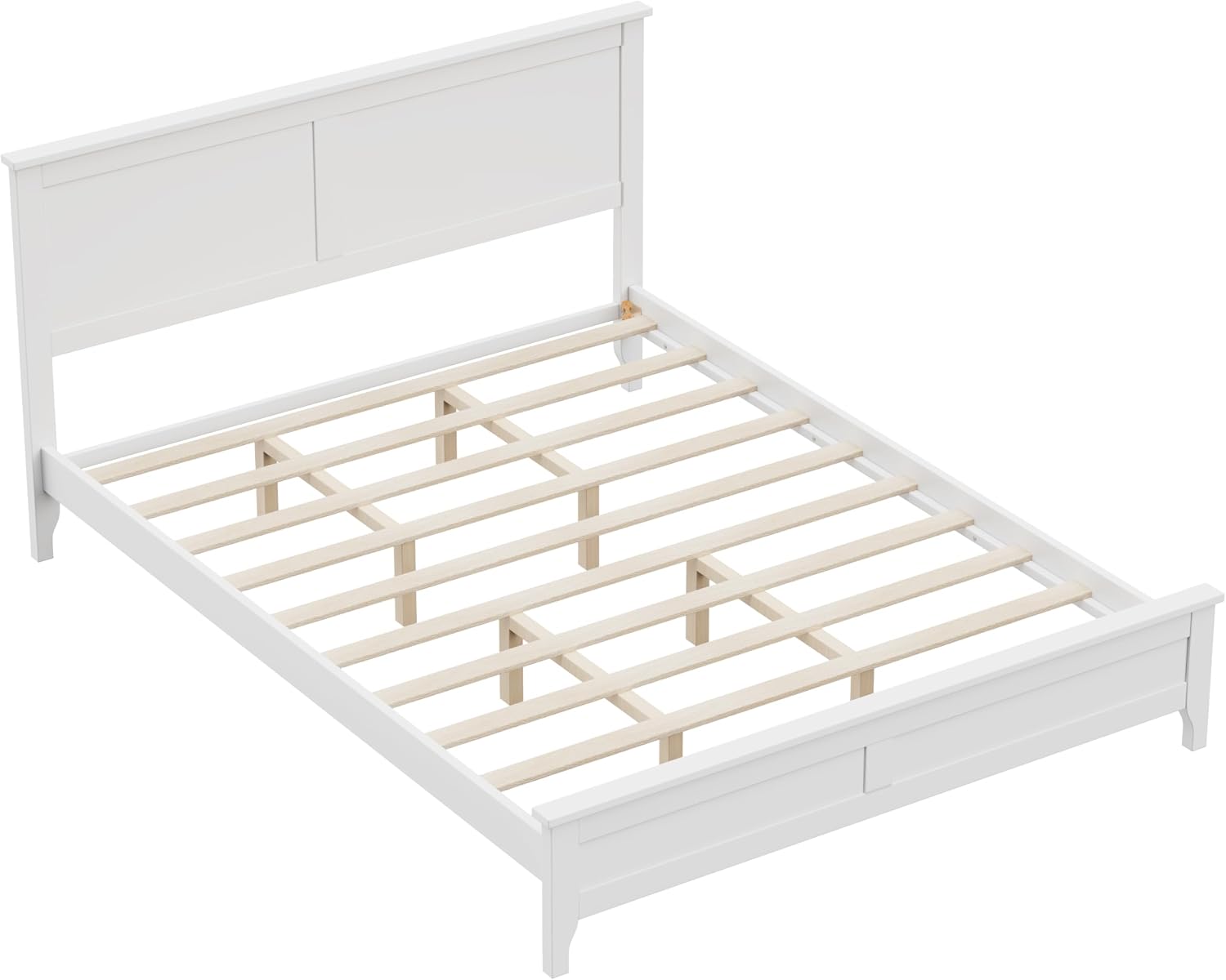 12 Inch Deluxe Queen Size Bed Frame with Headboard, Mid Century Retro Style White Wood Platform Beds Frames, No Box Spring Needed, 13 Strong Wooden Slat Support, Easy Assembly (White, Queen)
