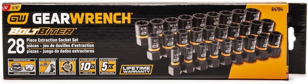GEARWRENCH 28 Pc. 1/4' & 3/8' Drive Bolt Biter™ Impact Extraction Socket Set - 84784