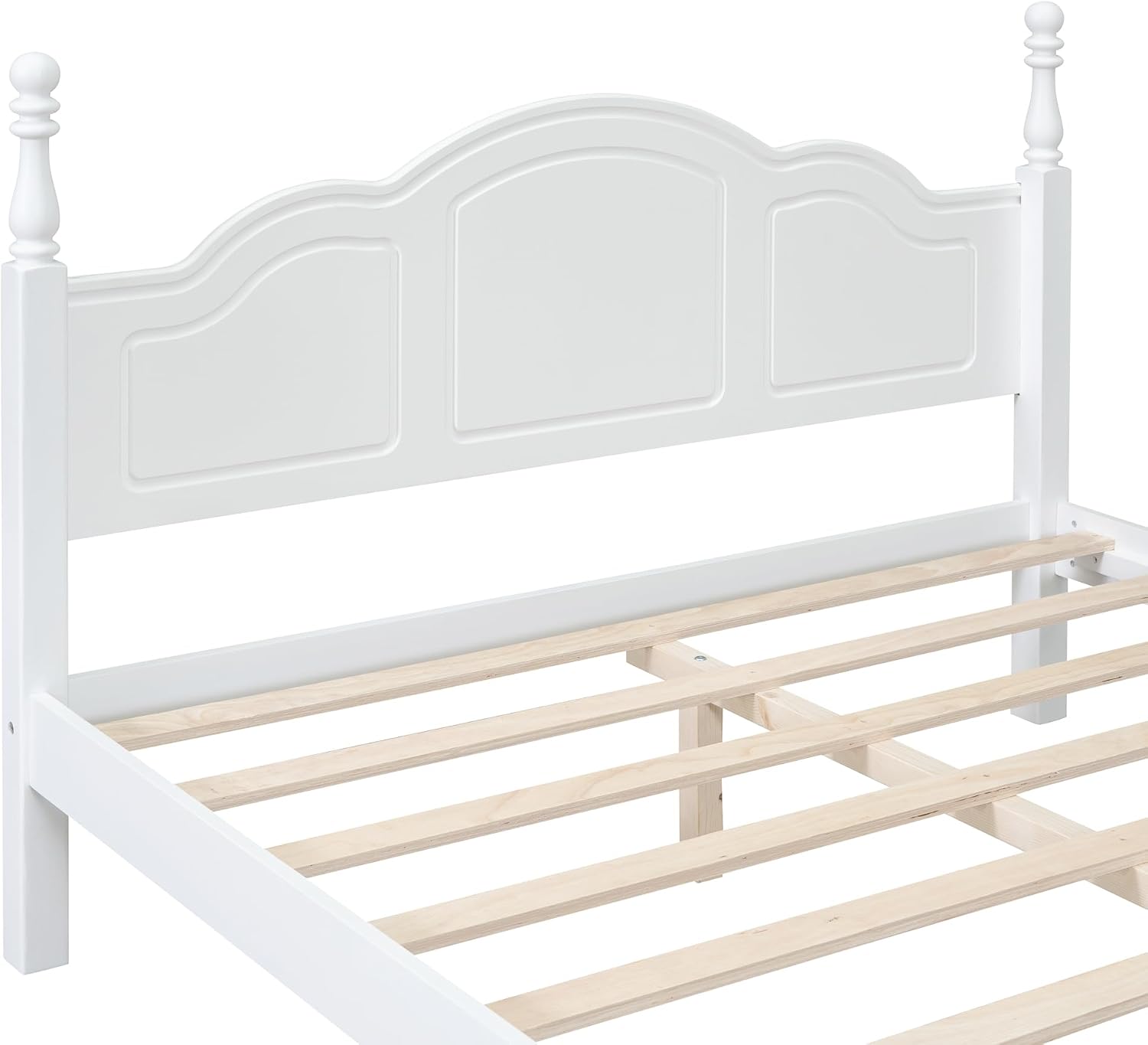 3-Pieces Bedroom Sets, Queen Size Retro Wood Platform Bed with Sense of Design Headboard, Wood Platform Bed Frame with 2 Nightstands for Kids Teens Adults Bedroom Furniture(White-03, Queen)