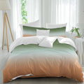 Gradient Sage Green Duvet Cover Set Queen Size 4 Pieces Modern Minimalist Green Orange Ocean Beach Bedding Set with Zipper Closure, 1 Comforter Cover 92x106 Inches 1 Flat Sheet & 2 Pillow Cases