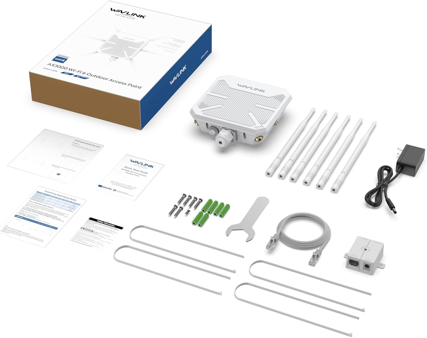 WAVLINK AX3000 Outdoor WiFi 6 Extender, Long Range Outdoor Access Point, 6x7dBi High-Gain Antennas, PoE Powered, IP67 Waterproof Lightning Protection, Starlink Compatible for Farm, RV, Cameras