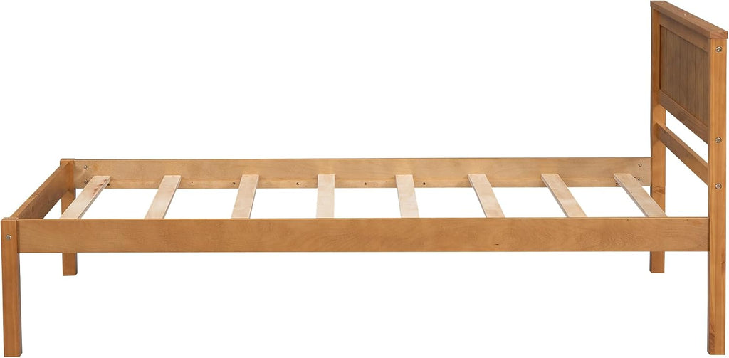 Twin Size Wood Bed Frame and Headboard, Modern Retro Brown Platform Beds Frames, Sturdy and Durable Design Rustic Wooden Bedroom Set, Easy Assembly, No Box Spring Needed (Oak, Twin)