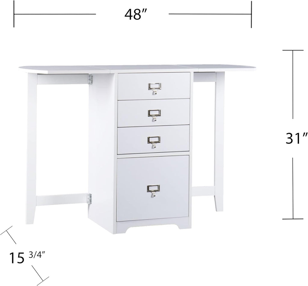 SEI Furniture Drop-Leaf Desk w/Storage, White