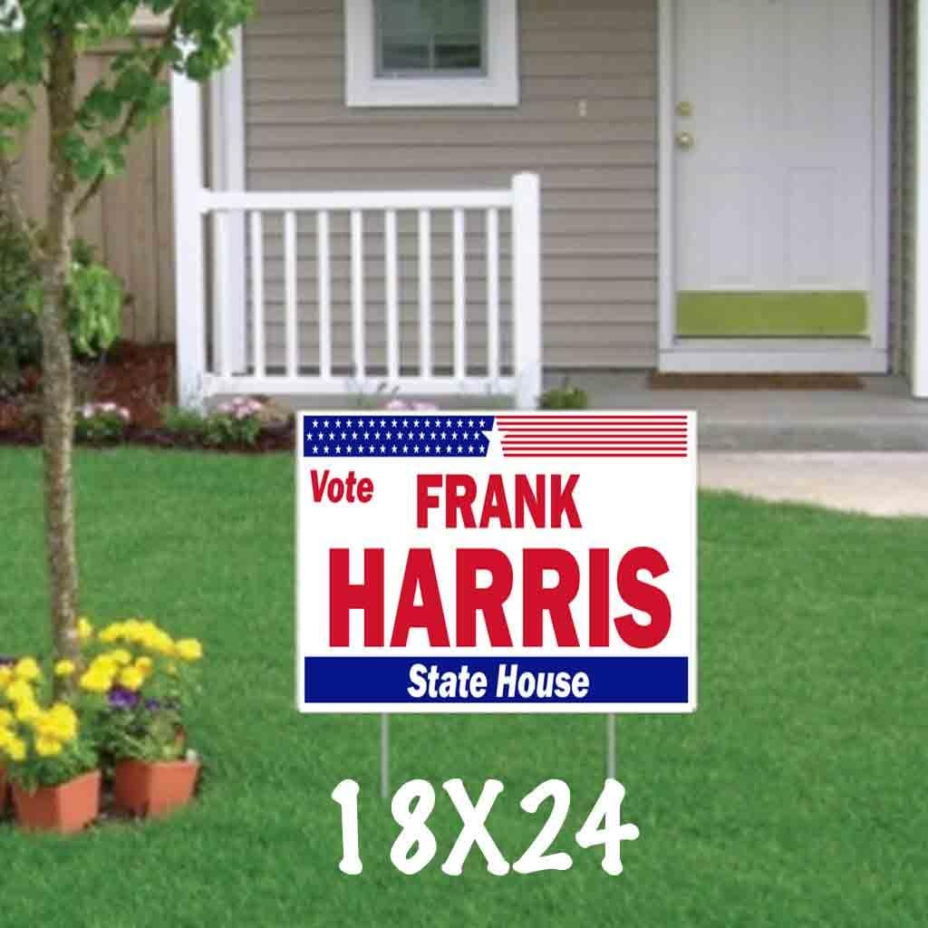 Custom Political Yard Sign #10-2 sided print, 2 stakes per sign- Corrugated Plastic (250, 12x24)