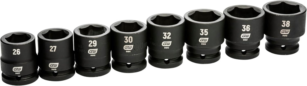 GEARWRENCH 8 Piece 3/4' Drive 6 Point Metric Impact Socket Set | 26mm - 38mm | 84030