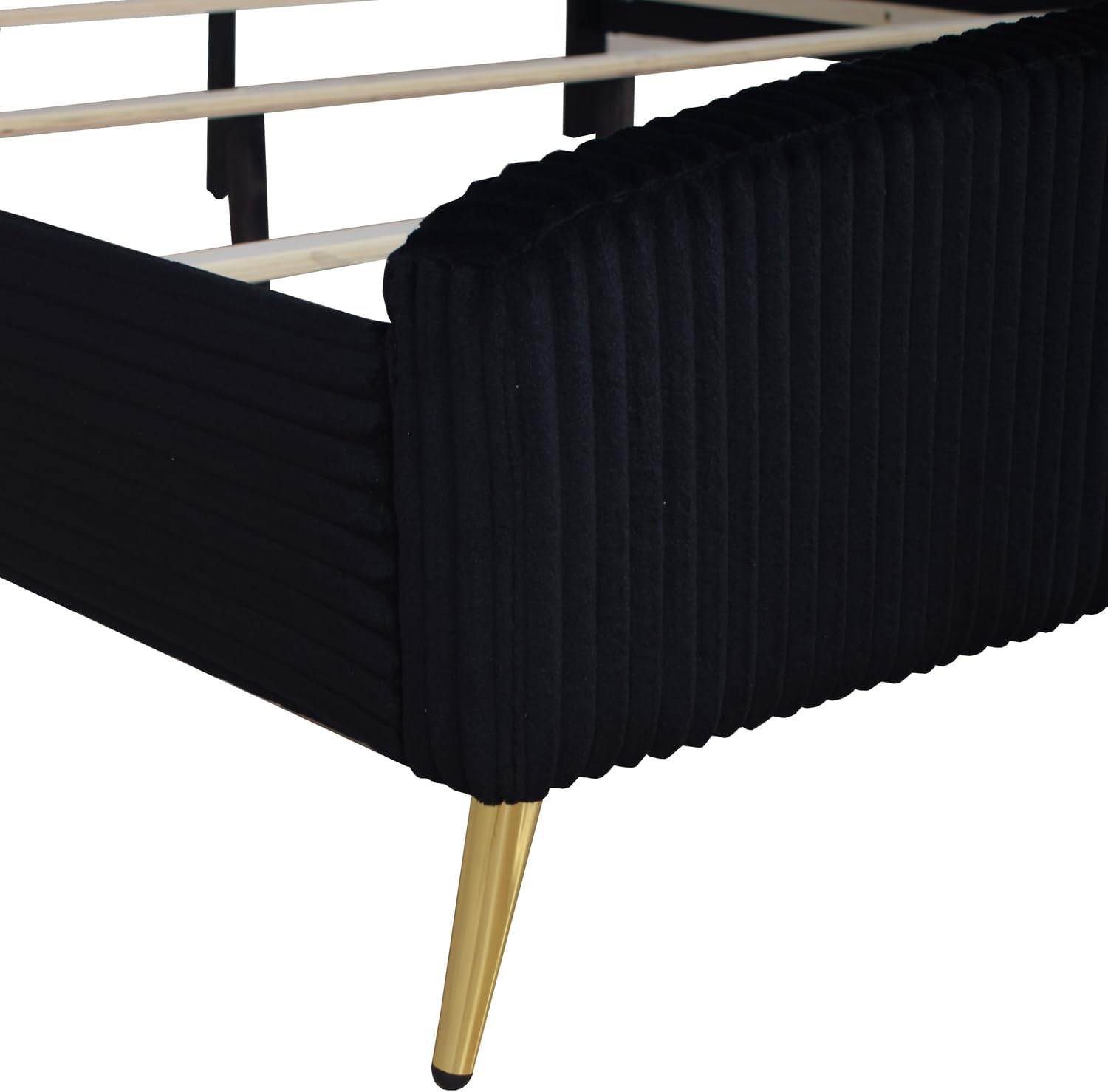 HomeStock Velvet Upholstered Panel Bed - Modern Black Bedroom Furniture California King