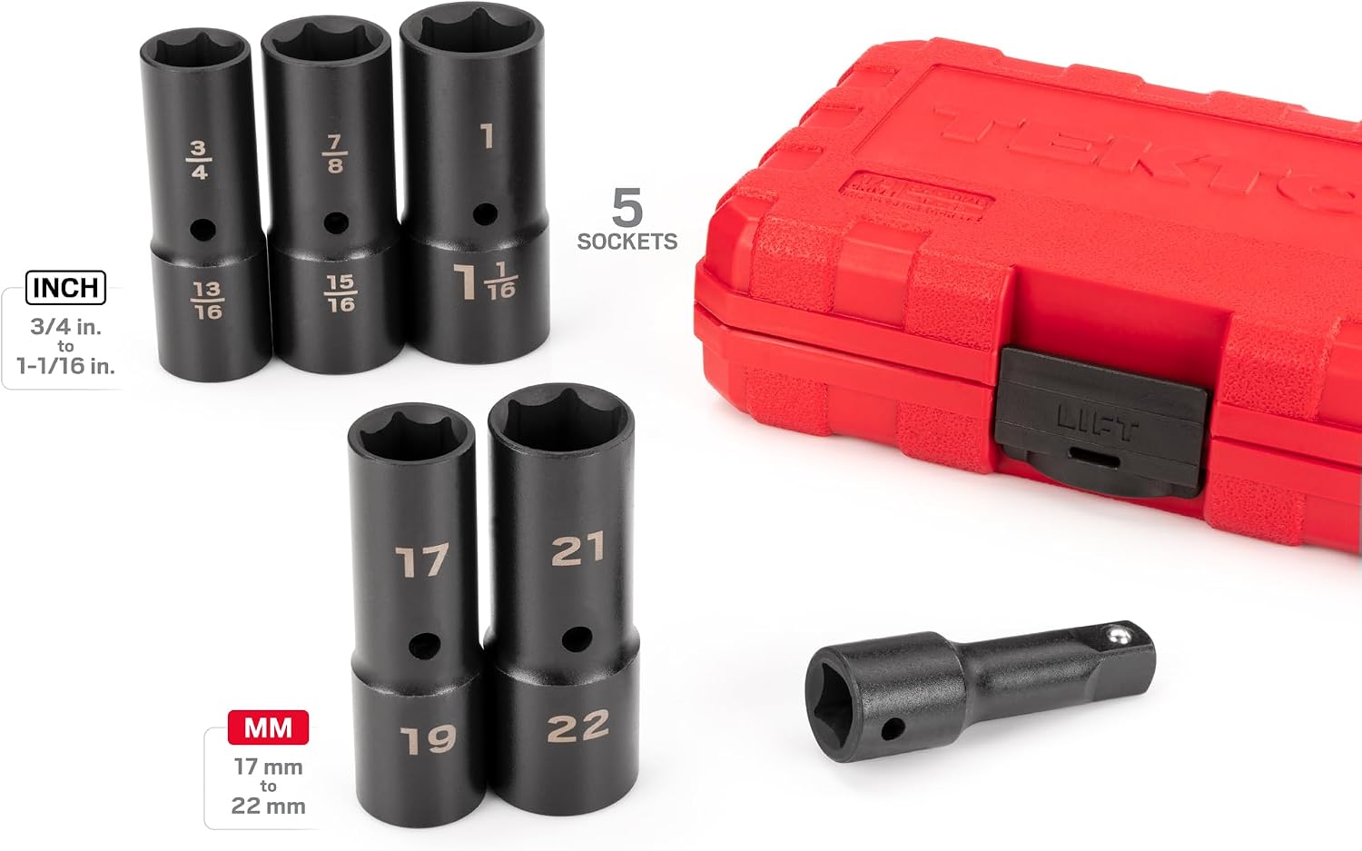 TEKTON 1/2 Inch Drive Thin Wall Impact Flip Socket Set with Case (6-Piece) | SIF92400 (Pack of 6)