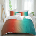 Gradient Blue Green Duvet Cover Set Queen Size 4 Pieces Modern Abstract Minimalist Orange Brown Ocean Beach Bedding Set with Zipper Closure,1 Comforter Cover 86x86 Inches 1 Flat Sheet & 2 Pillow Cases
