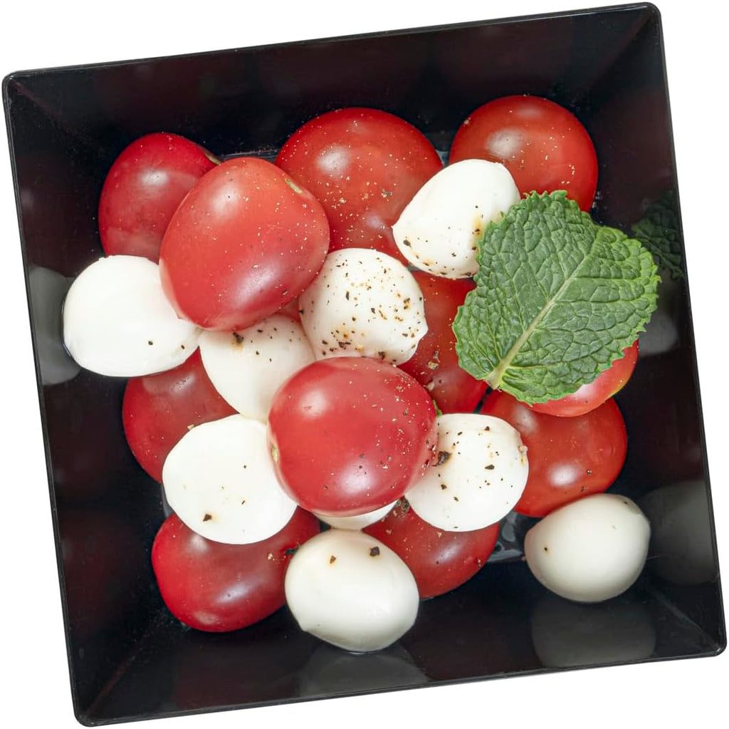 Restaurantware 10 Ounce Square Bowls 100 Disposable Serving Bowls - Heavy-Duty Premium Black Plastic Salad Bowls For Parties Catering Or Buffets Serve Desserts Chips Popcorn Or Candies