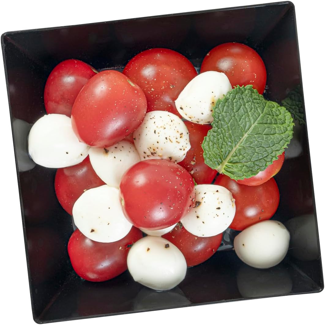 Restaurantware 10 Ounce Square Bowls 100 Disposable Serving Bowls - Heavy-Duty Premium Black Plastic Salad Bowls For Parties Catering Or Buffets Serve Desserts Chips Popcorn Or Candies